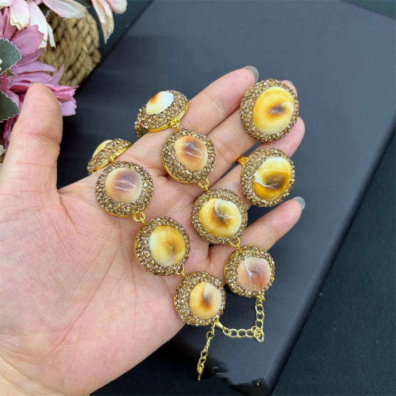 Fashion Statement Shell Crystal Plain Bracelet Ring for Women Charm Bangle Rings Female Hand Ornament Birthday Gift Jewelry Set