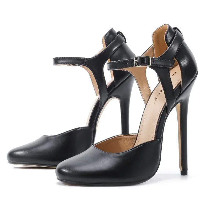 New Fashion Show Sexy Sandals Woman Classics Buckle Strap PU 14CM Thin Heels Fashion Women Pumps Women Shoes Pumps Black