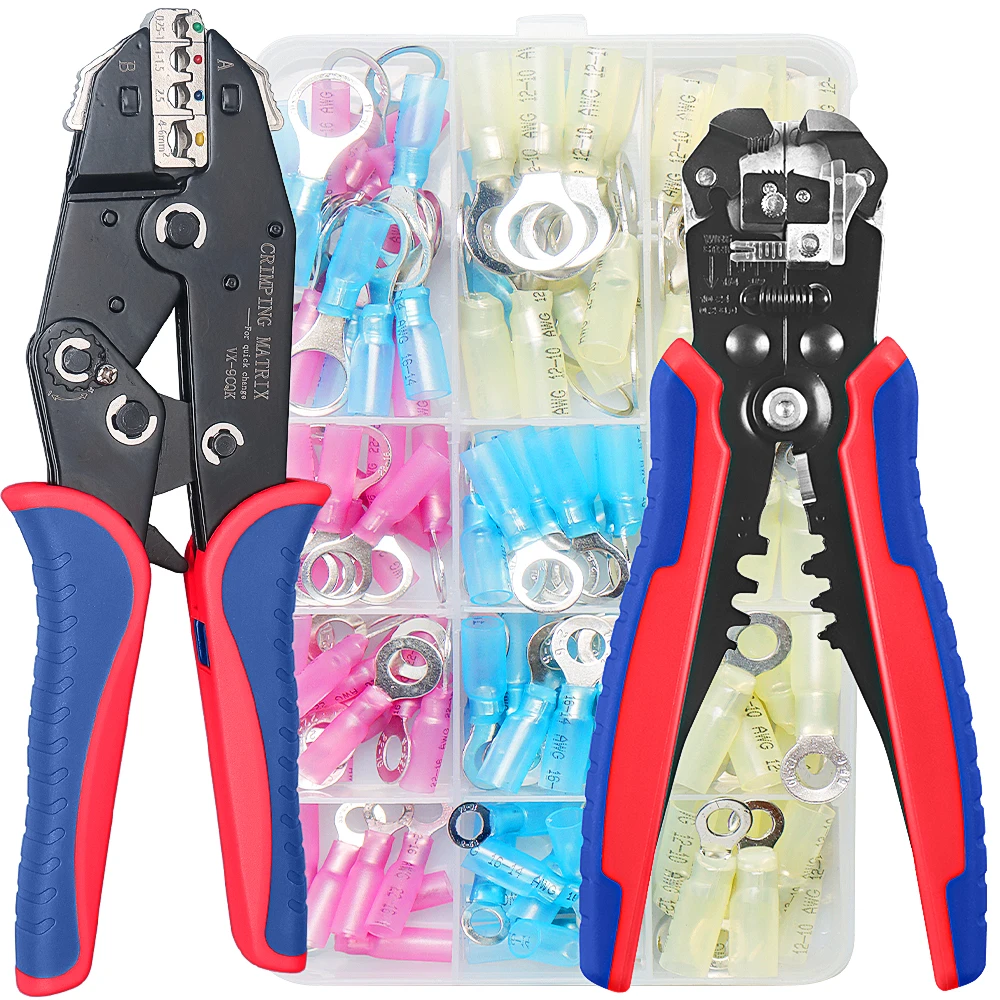 Crimping Tool for Heat Shrink Connectors Set,for Marine Grade Heat Shrink Wire Connectors,8-Inch Self-Adjusting Wire Stripper