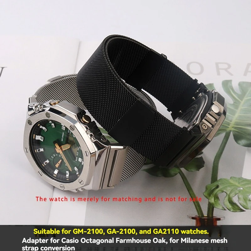 Fashion Milanese Mesh Stainless Steel Watch Band, Metal Mod Strap for Casio GA2100 GM2100 GA2110 Octagonal Farmer Oak