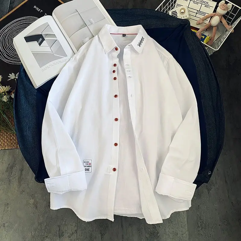 Thin Shirt Men's Long-sleeved Hong Kong Style Trendy Versatile Student Casual Tops Spring and Autumn Jacket Shirt