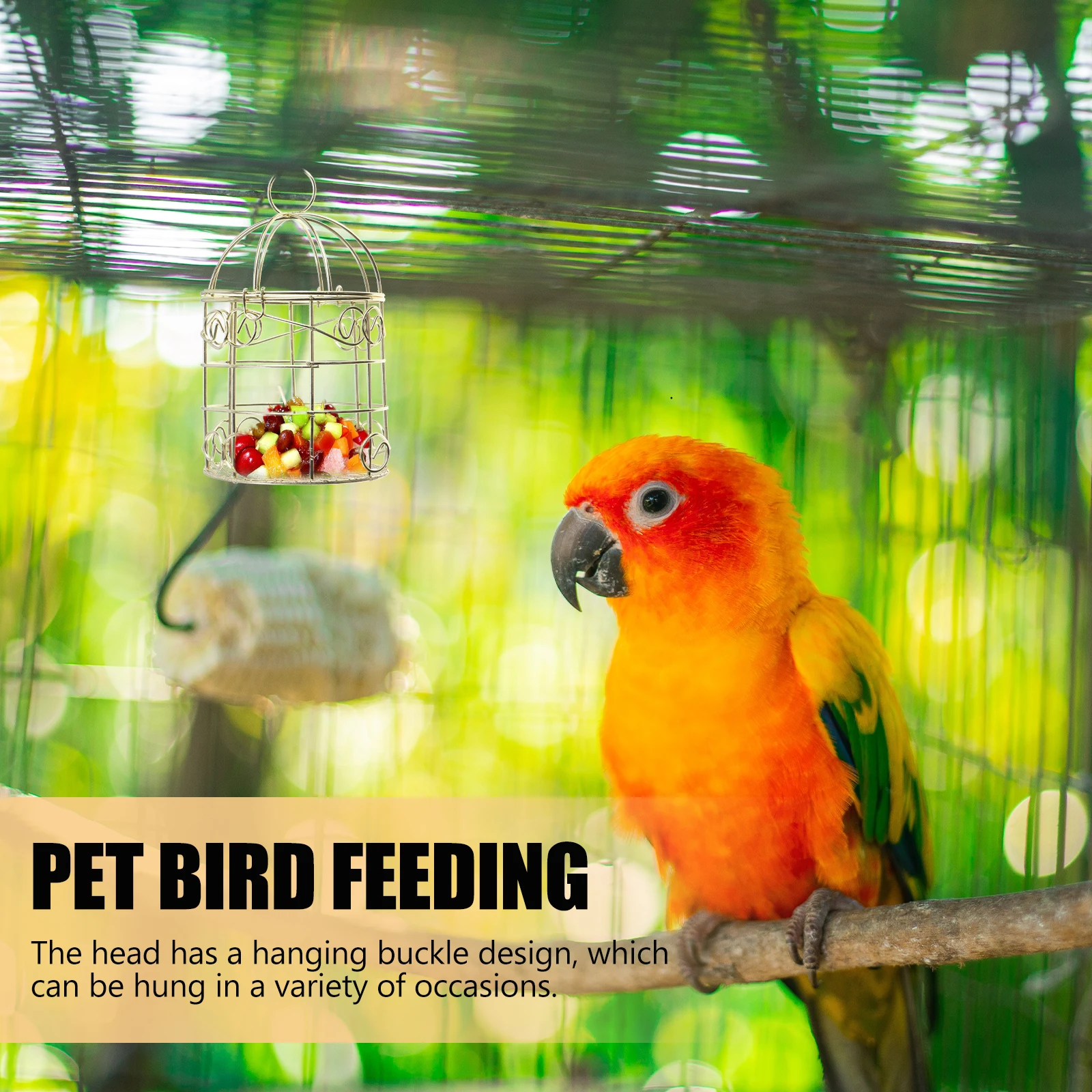 

2pcs Cage Feeder Golden Hollow Iron Metal Small Foraging Hanging Type Outdoor Indoor Pet Bird Cage Wrought Feeding Basket