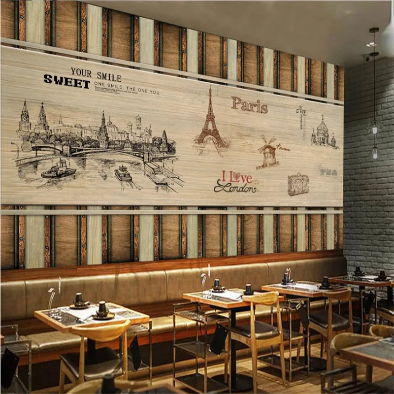 

Retro 3D French Peugeot Architecture Background Wall Paper Restaurant Coffee House Snack Bar Industrial Decor Mural Wallpaper 3D