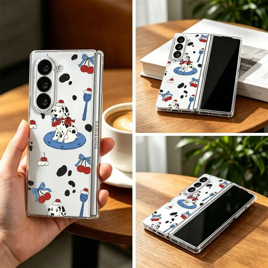 Hard Phone Cover Case for Samsung Galaxy ZFold7 Z Fold 7 6 5 4 3 ZFold3 ZFold5 ZFold4 ZFold6 Cute Puppy Cherry Design