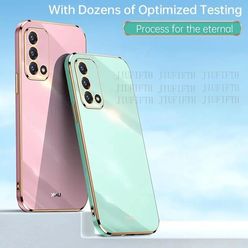 Casing For Oppo A74 4G Oppa F19 Case Solid Color Straight Edge 6d Plating Anti-Shock Soft TPU Phone Cases Back Cover Coque Capa