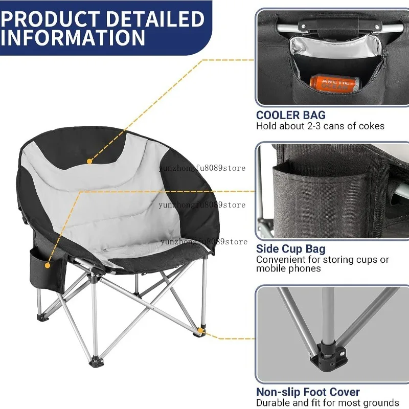 Oversized Padded Camping Moon Chair, Foldable Outdoor Chair with Storage Bag, Cup Holder and Backpack Design