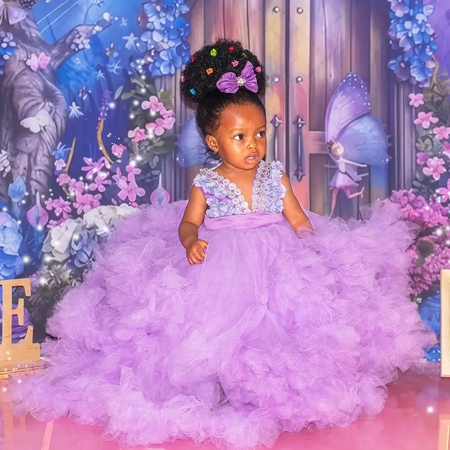 

Princess Girls Birthday Gowns Kids Prom Dresses Customized Beading Flower Girl Dresses Kids 2 in 1 Party Gowns