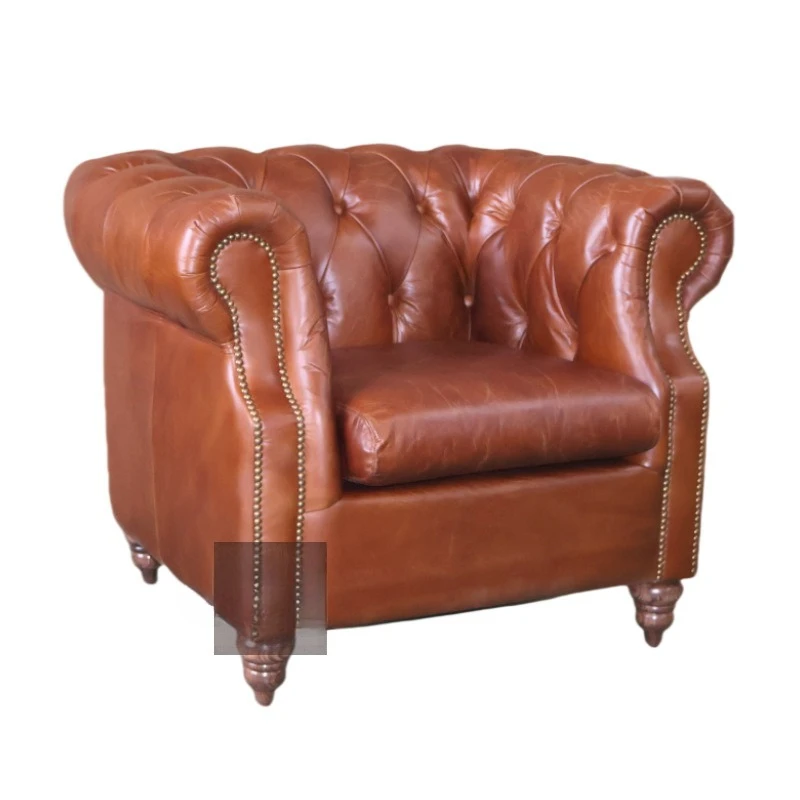 

Brown first layer cowhide pull-up sofa chair