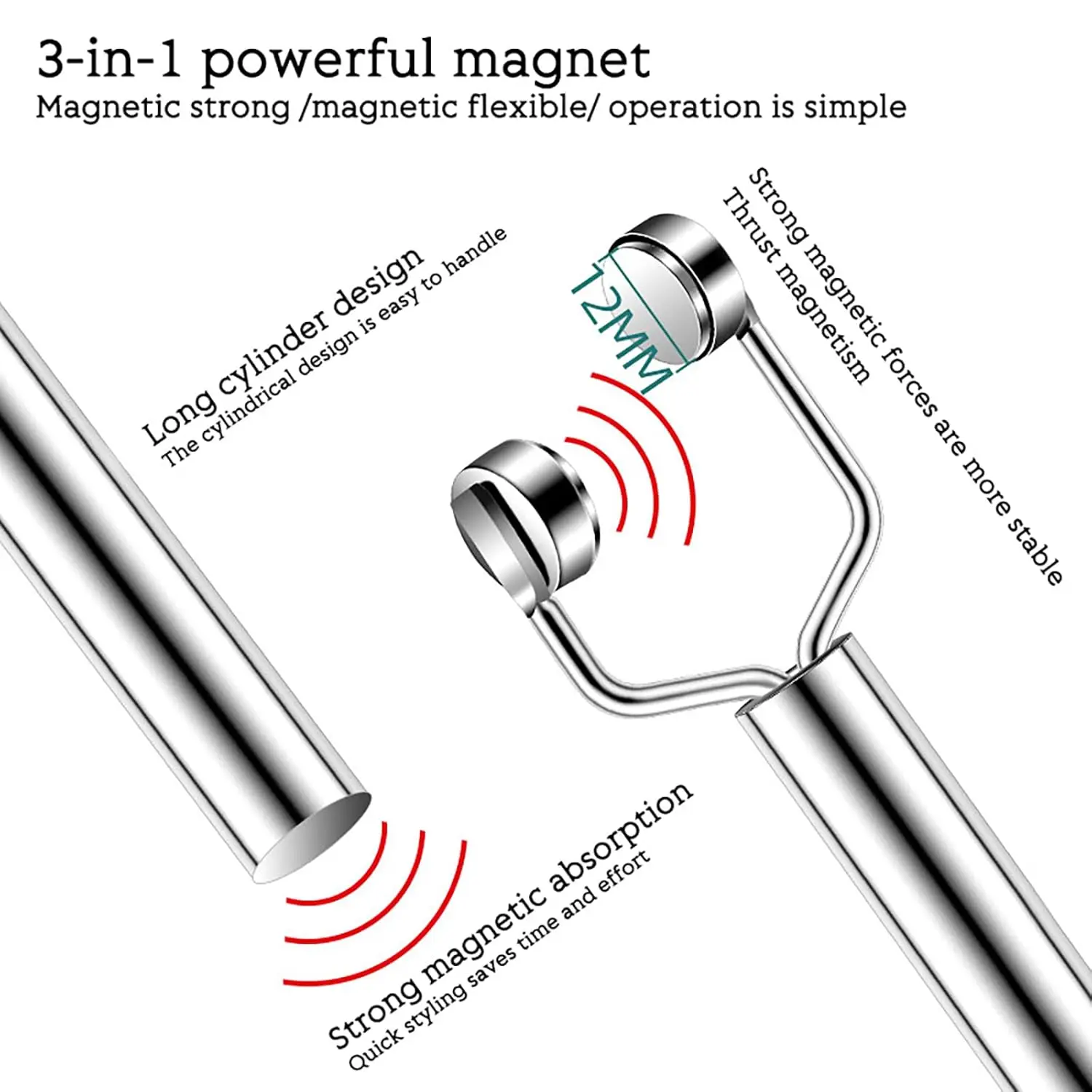 Dual-Head Nail Magnet Cylindrical Cat Eye Gel Tool Precision Magnetic Field Control Professional Manicure 1-Piece