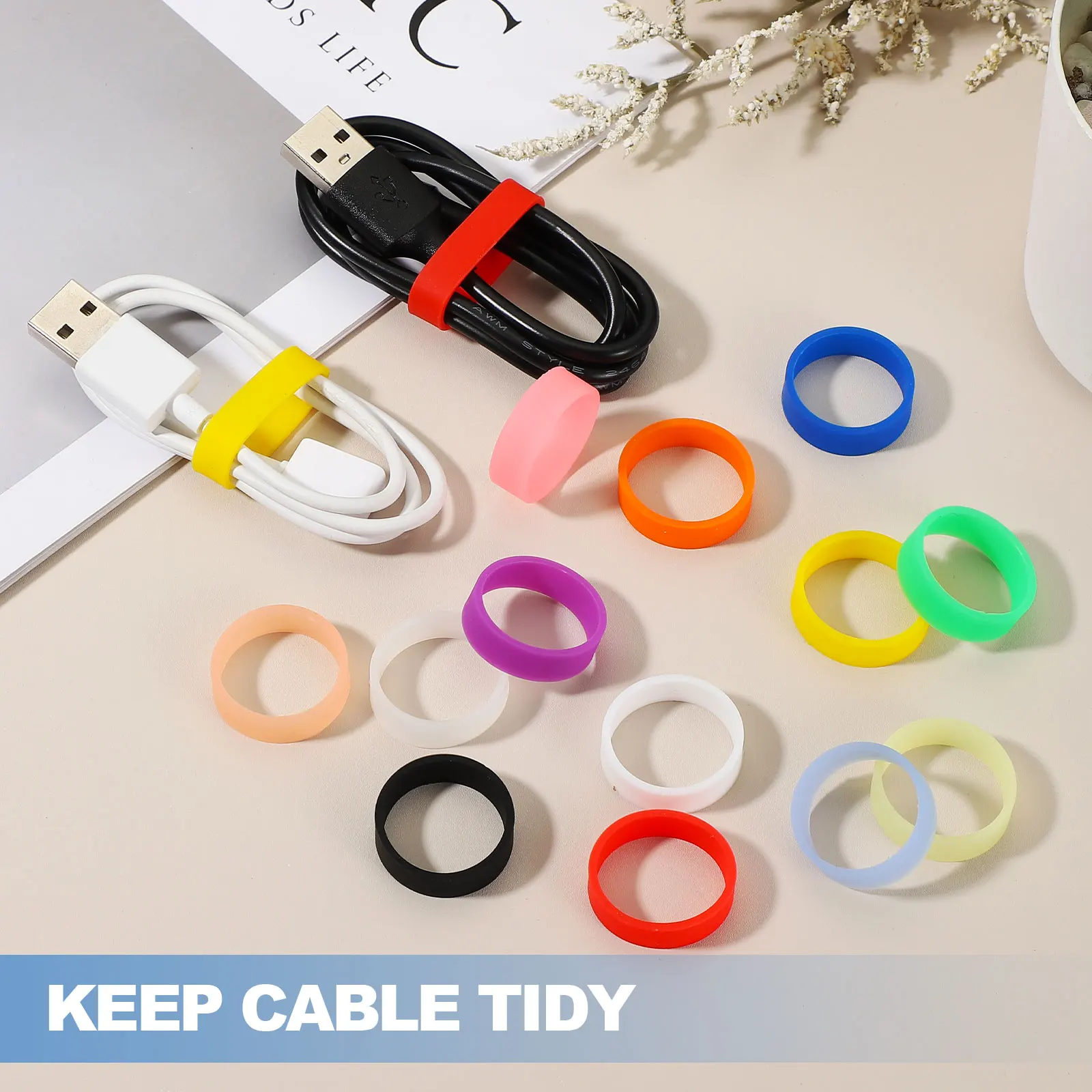 30Pcs Silicone Rubber Bands Rubber Bands Rings Cable Ties Strong Elastic Bands Non-Slip for Cord Wrapping Bag Wraps Accessory