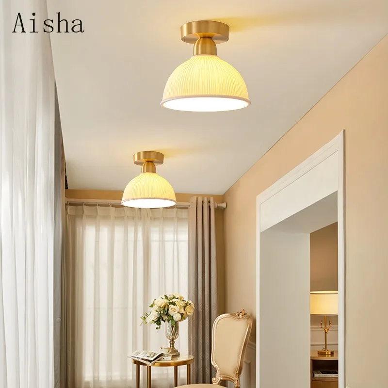 Retro Hallway Light Copper Hallway Ceiling Lamp for Home Entrance Ceiling Foyer Light Wardrobe Hallway Decoration