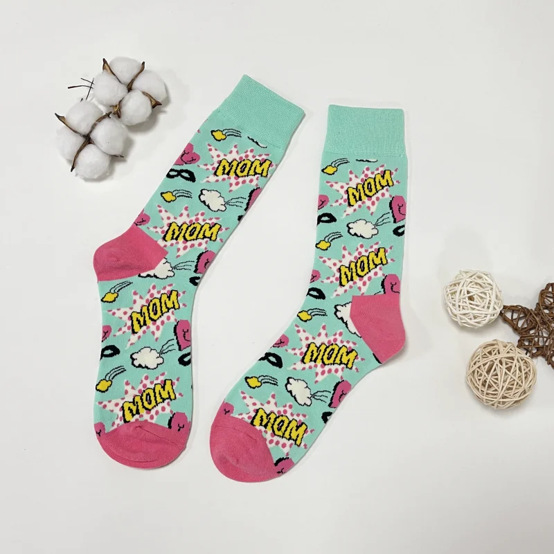 1 Pair Pop Art MOM Letters Print Socks, Y2K Street Style Mid Tube Socks Suit In All Seasons