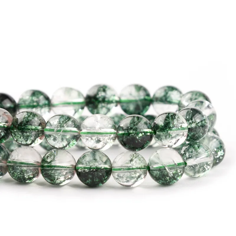 

Натуральный камень, Свободные Круглые бусины с зеленым кристаллом, призрачный фантом, кварц, драгоценный камень, самодельные ювелирные изделия, изготовление браслетов, ожерелий