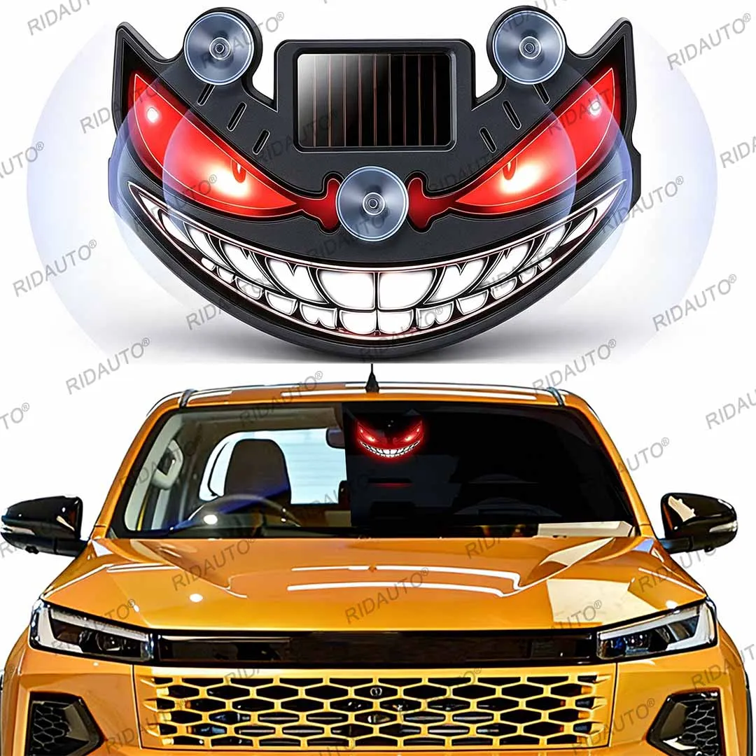 Devil Grin Face Solar LED Light Dual Power Supply Suction Cup Window Decor Lamp For Hilux Travo 2026+ Car Modified Accessories