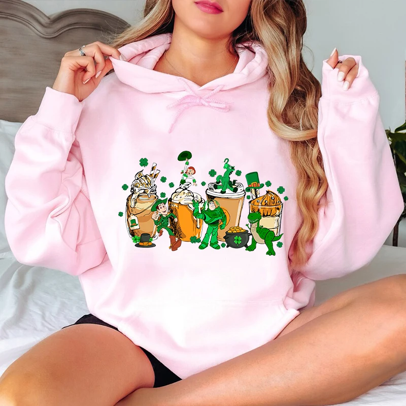 Disney Toy Story Saint Patrick's Day Printed Women's Hoodie Casual Top Loose Sports Holiday Clothing