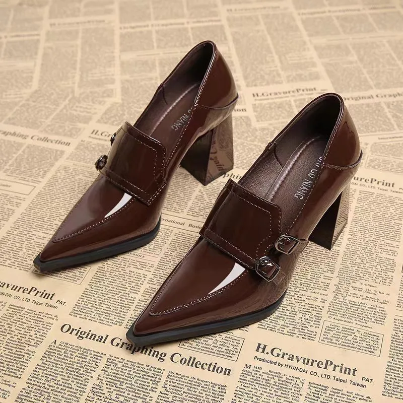 

Женские туфли на низком каблуке с острым носком, на платформе, с пряжкой, непромокаемые, универсальные, удобные, нескользящие, дышащие