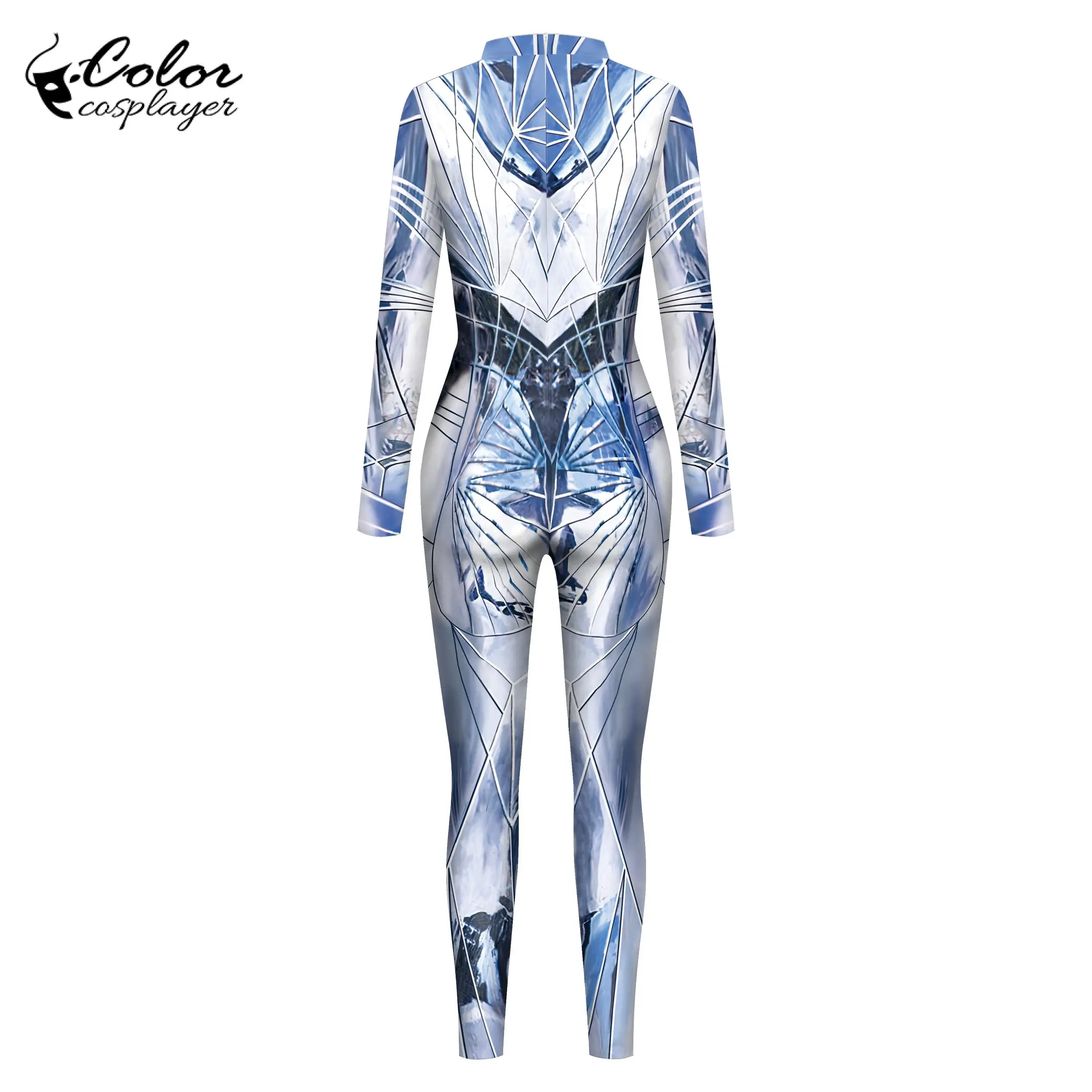 Kleur Cosplayer Mannen Jumpsuit Halloween Cosplay Kostuum Volwassen Bodysuit Glas Crack Graphics 3d Geprint Catsuit Rits Zentai