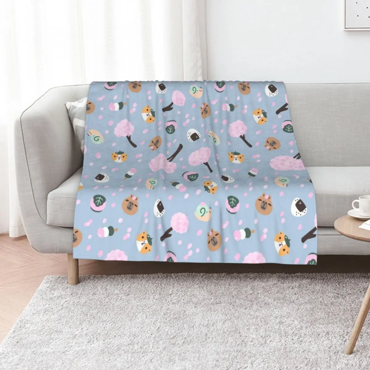Bubu and Moonch Sakura Season Pattern Throw Blanket Sleeping Bag Furry Softest for winter Blankets For Baby Stuffeds Blankets