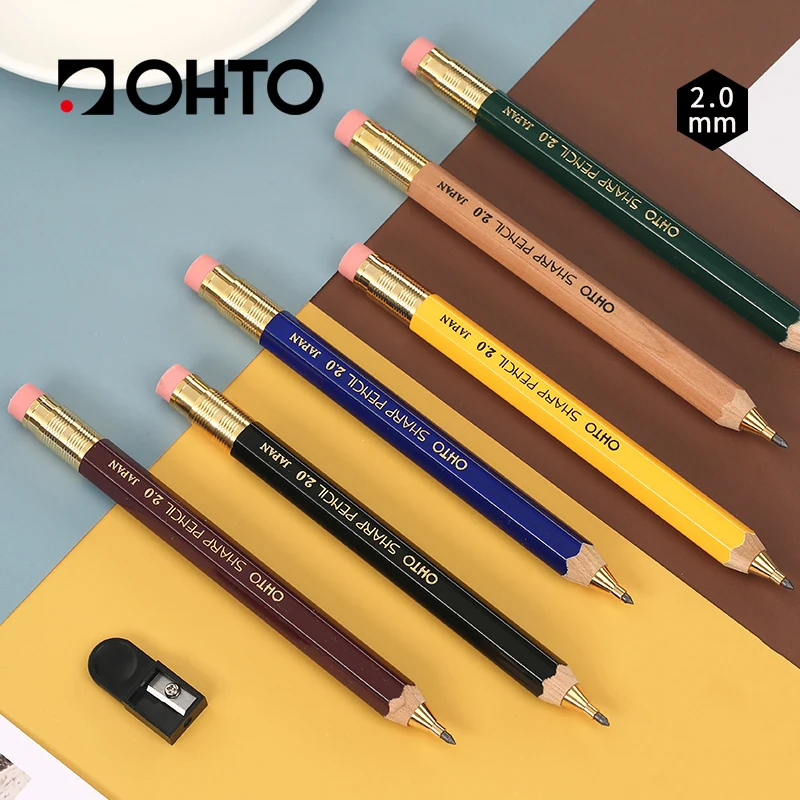 1pc OHTO Mechanical Pencil 2.0mm Wood Penholder APS-680E with Eraser for Drafting Drawing Wood Sharp Pencil