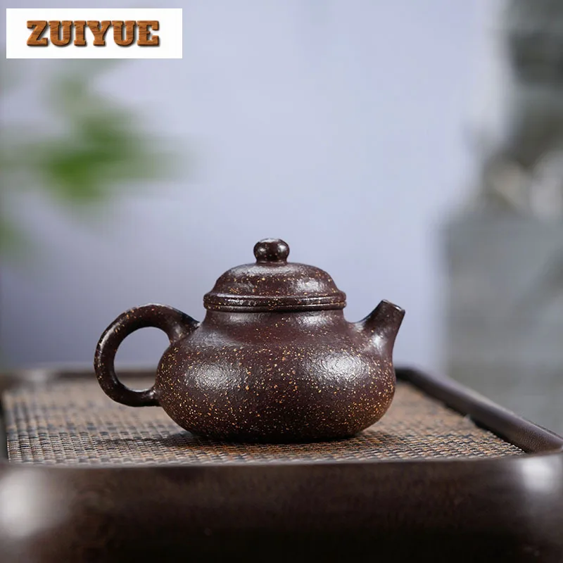 250ml Yixing Purple Clay Teapots Handmade Open Sky Pot Raw Ore Coarse Sand 15 Mesh Purple Jade Gold Sand Kettle Zisha Tea Set