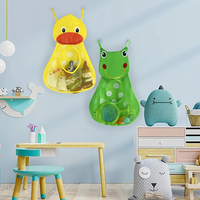 Duck Frog Bath Toys Storage Hanging Bags Baby Shower Powerful Suction Cup Storage Hanging Bag Portable Drainage Mesh Bags Supply image 2