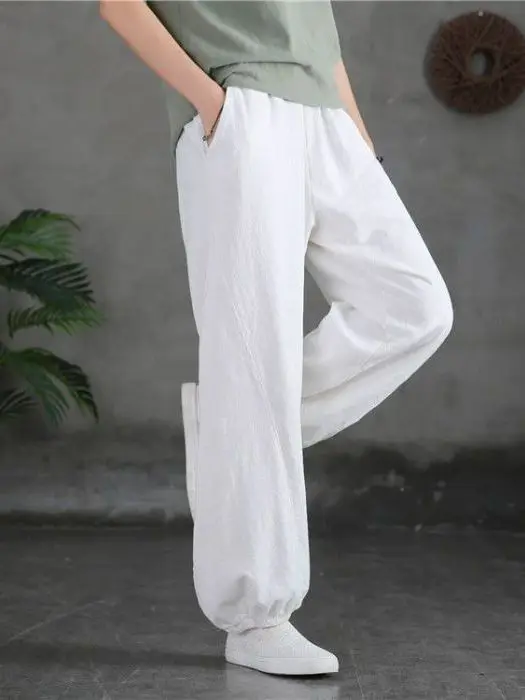 Cotton Linen Loose Casual Pants Women Summer 2026 Slimming Trousers Artistic Versatile Thin Breathable Wide Leg Long Trousers