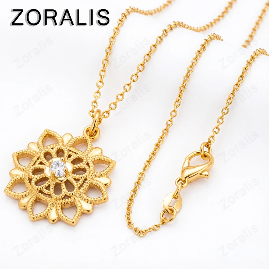 18K Gold Hollow Snowflake Zircon Crystal Pendant Necklace For Women necklaces Fashion Party Wedding Jewelry