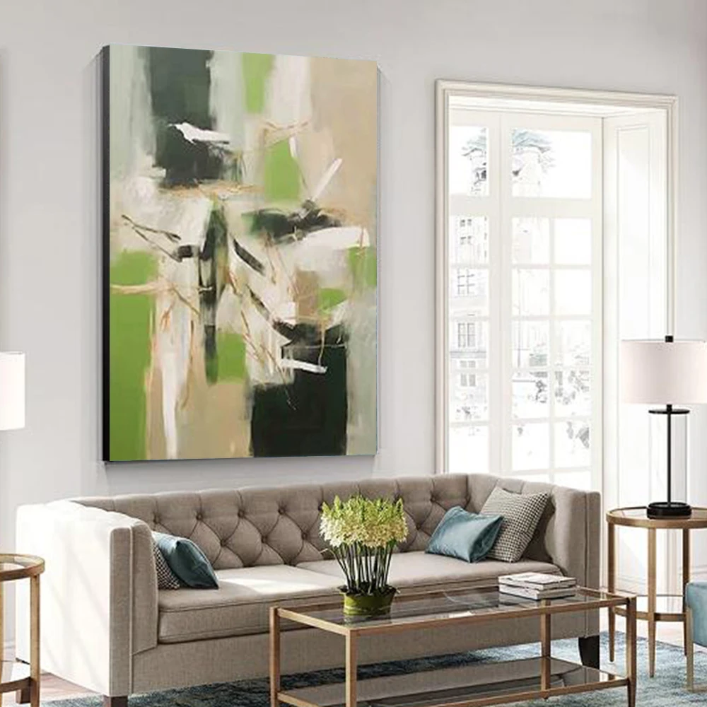 

Artist Hand-painted High Quality Modern Abstract Green Landscape Oil Paintings on Canvas Textured Knife Green Tree Oil Painting