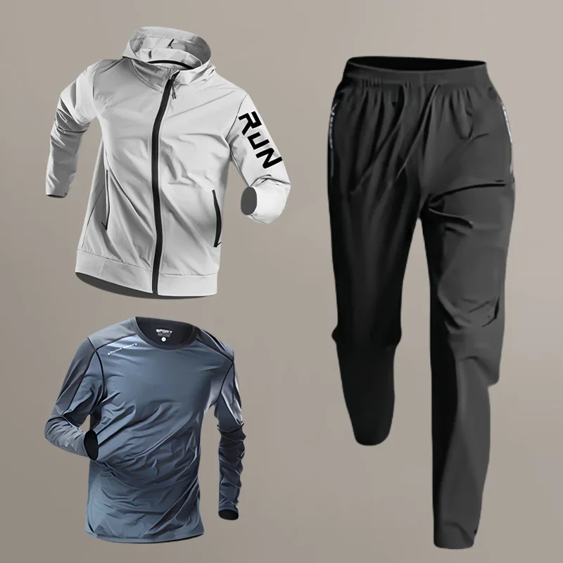 Fashion Multi-color Free Matching Zipper Hooded Jacket Suit Men's Running Quick-Dry Running Fitness Sports Exclusive 3pcs,5pcs