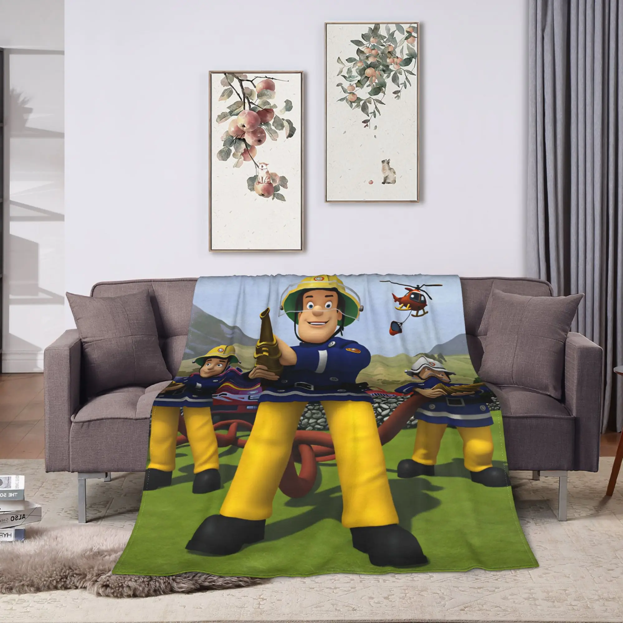 Fireman Sam Blanket Firefighter Printed Airplane Travel Flannel Bedding Throws For Home Decor Super Soft Bedspread Birthday Gift