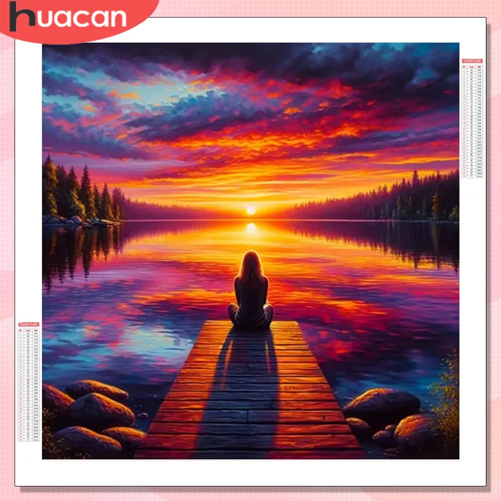 HUACAN Diamant-Mosaik, Sonnenuntergang, Landschaft, Diamantgemälde, Frau, Porträt, Meer, Kreuzstich, Handwerk, Zuhause, Schlafzimmer, Wandkunst