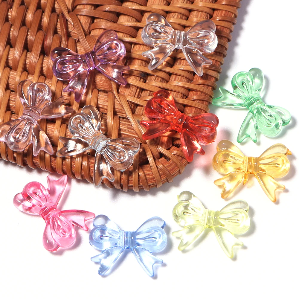 100 Stück Transparente Bunte Schleifen-Acrylperlen Lose Abstandsperlen für Schmuckherstellung DIY Ohrringe Schlüsselanhänger Zubehör – Detail 6