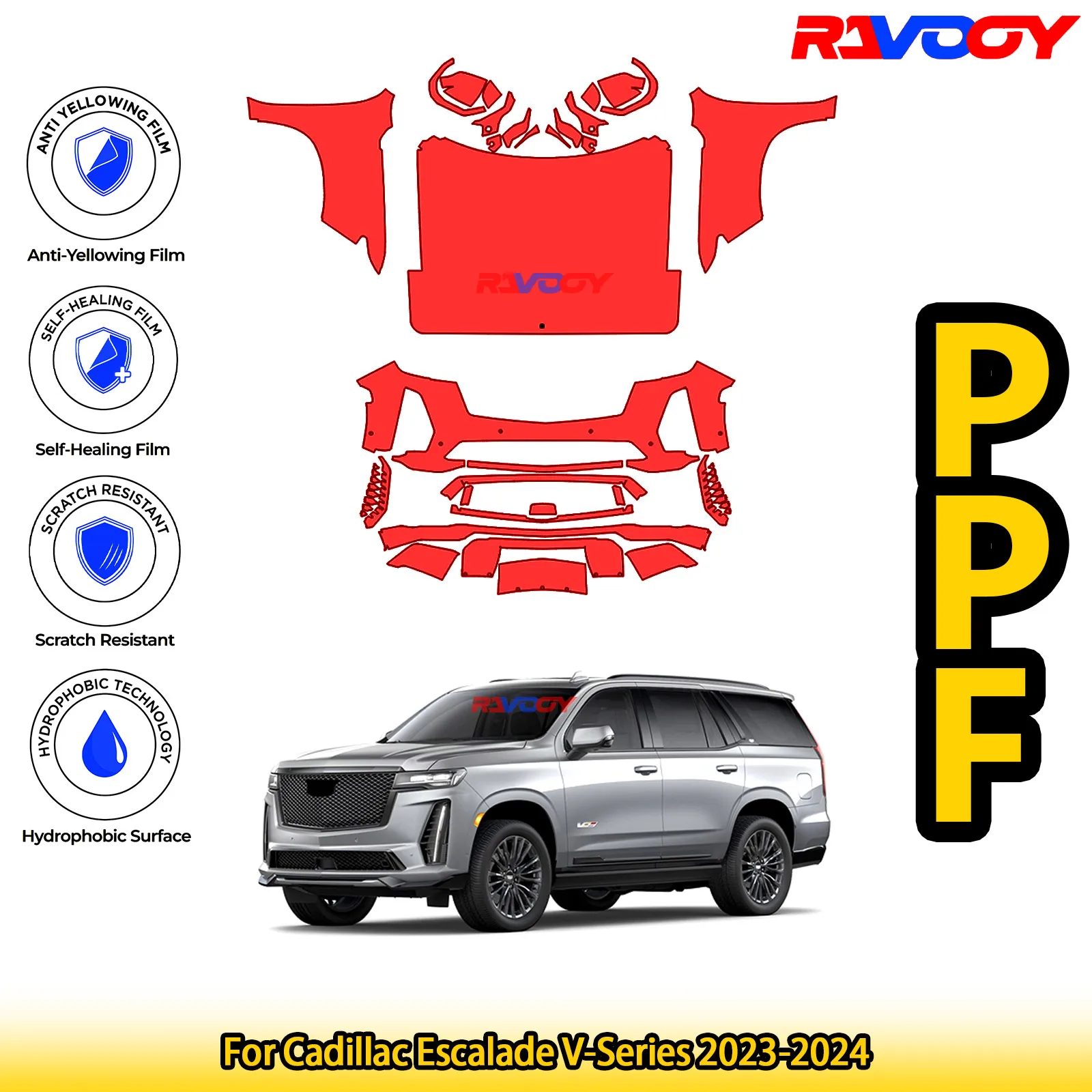 

Для Cadillac Escalade V-Series 2023-2024 глянцевый матовый черный предварительно вырезанный передний комплект PPF, защитная пленка для краски