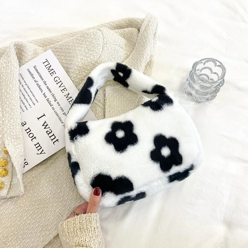 

Fluffy Women's Girls Plush Handbag Mini Love Clutch Ladies Shoulder Underarm Bag Female Leopard Tote Purse Street Travel Bags