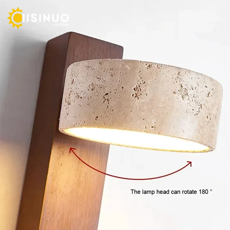 مصباح حائط خشبي على شكل كهف أصفر من حجر وابي سابي لغرفة النوم بجانب السرير والفندق والمقهى ومتجر ديكور منزلي عتيق #4