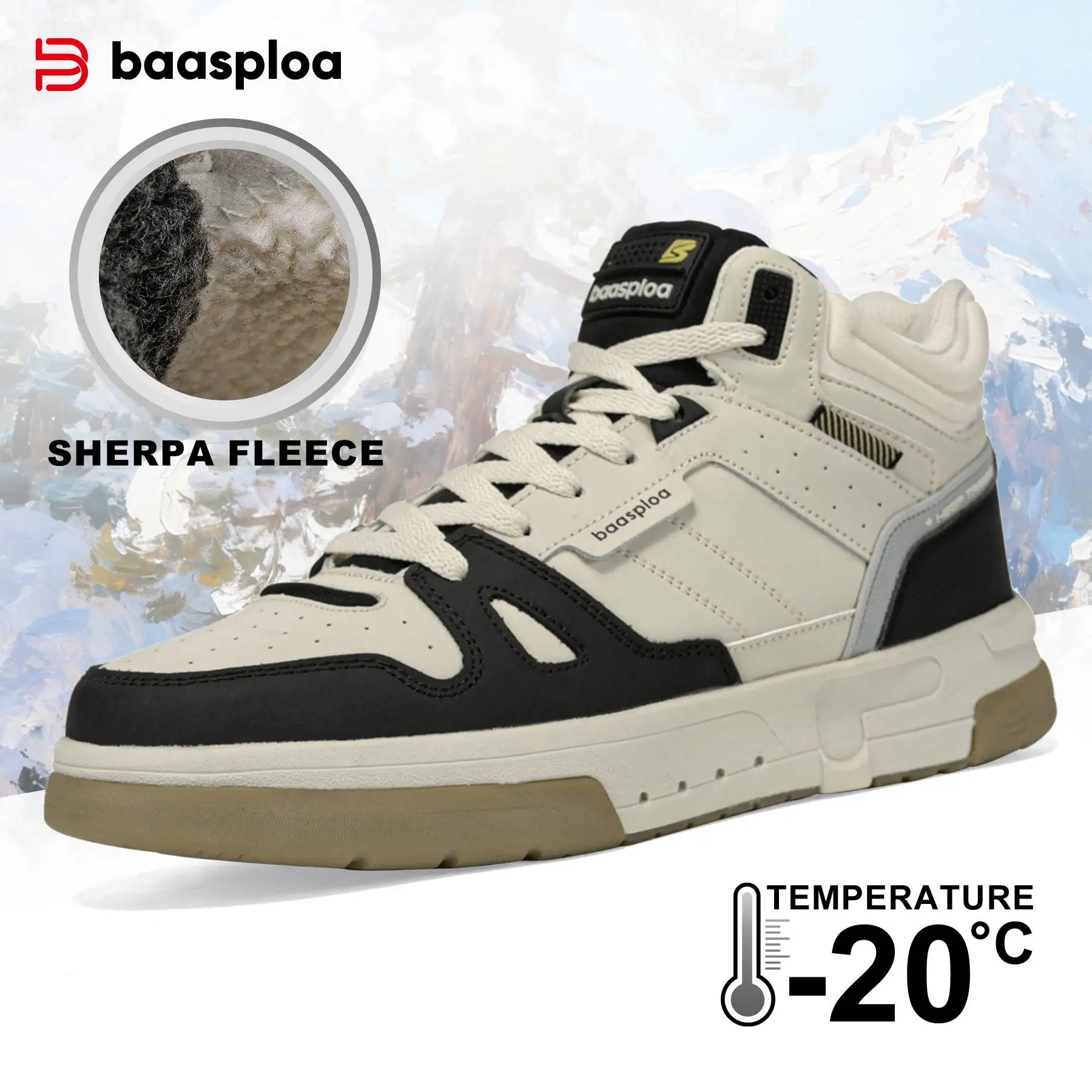 

Baasploa Men Winter Sneakers Fashion High Top Cotton Shoes Comfort Plush Warm Casual Walking Shoes Non-Slip Outdoor New Arrival