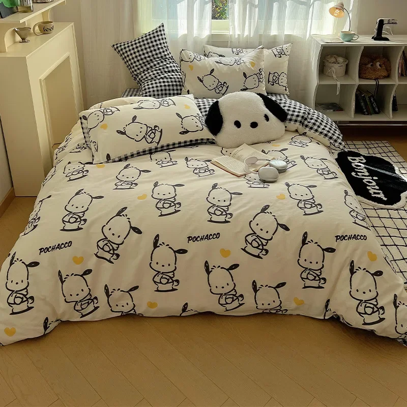 Kawaii Sanrio Anime Pochacco Bedding Set Quilt Pochacco Dog Duvet Cover Comforter Pillow Case Bedclothes Children Kid Boy Bed