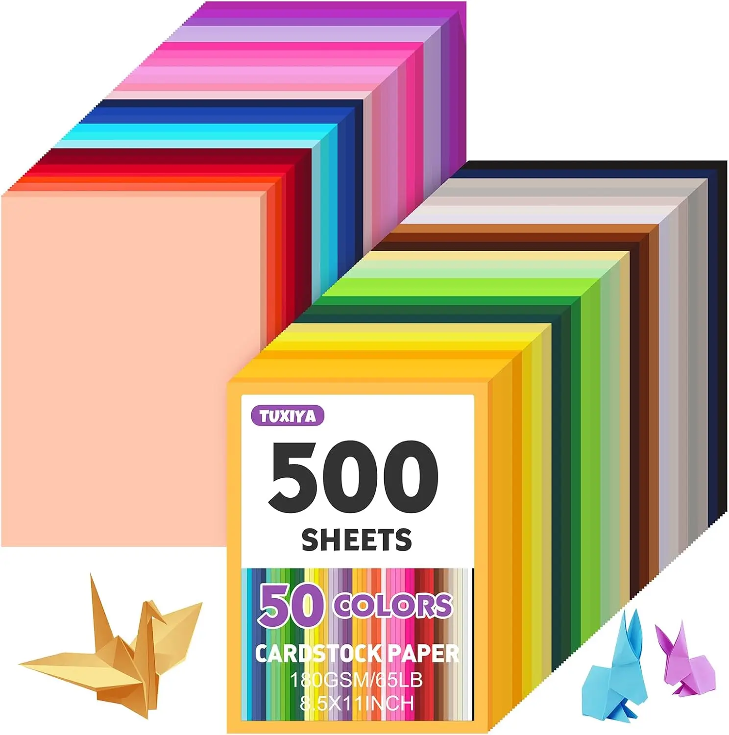 

500 Sheets 8.5x11 Colored Cardstock, 50 Assorted Colors, 180GSM for DIY Crafts & Printing
