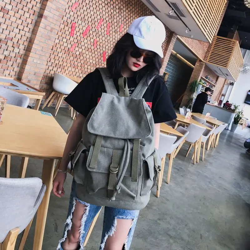 Zaino in tela lavata di grande capacità casual di tendenza retrò Harajuku Borsa da viaggio per studenti maschili e femminili