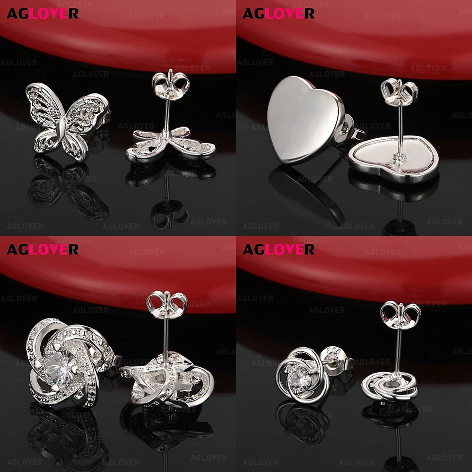 

AGLOVER 925 Sterling Silver Smooth Heart Shape Earrings Women Charm Fashion Party Holiday Gift Jewelry