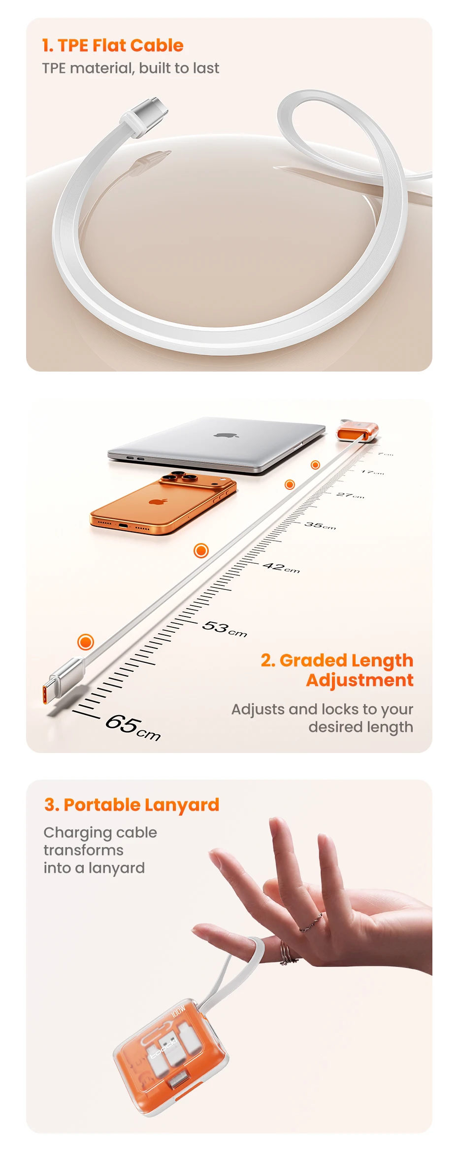 Toocki PD100W Einziehbares Schnellladekabel-Set mit verstecktem Telefonständer & Multi-Adapter für iPhone 16 15 Samsung S23 Xiaomi – Detail 7