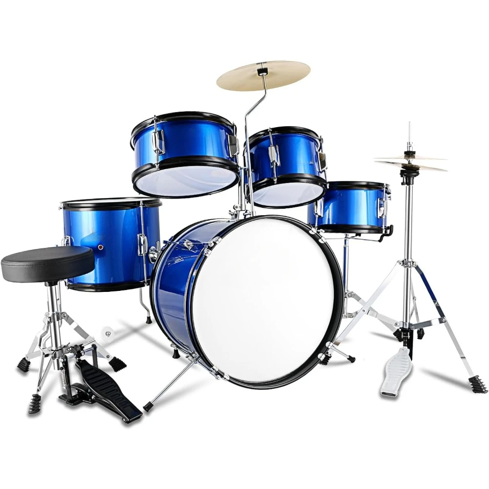 

5 Piece 16" Junior Drum Sets for Kids,Drummer, Beginner Drum Set for 7-12 Years Old with Throne,Cymbal,Pedal,Drumsticks（Blue）