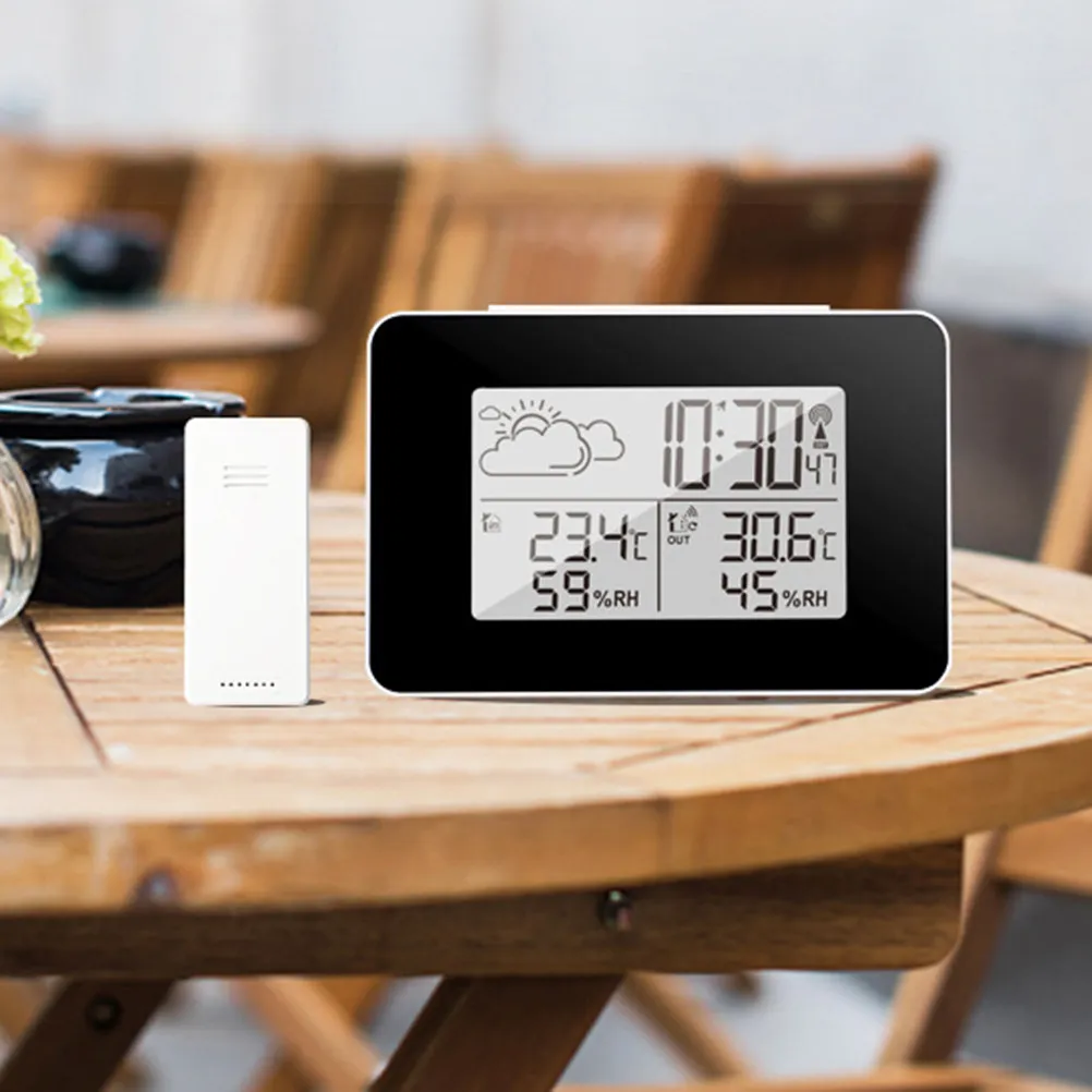 Multi-Function Weather Station Clock with Indoor Outdoor Temperature Humidity Monitoring Perpetual Calendar Alarm Snooze Moon