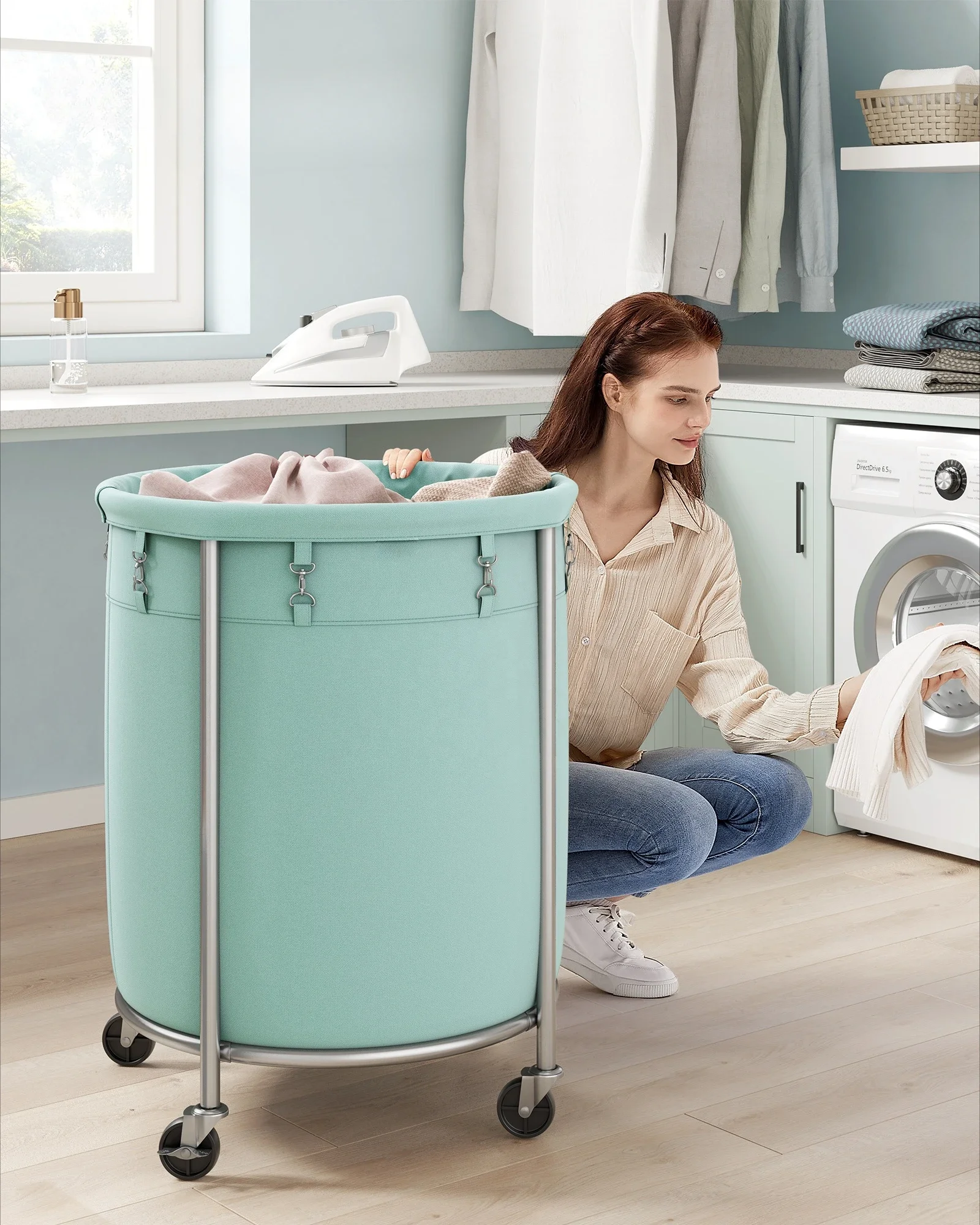 

-45 Gal Round Laundry Cart Rolling Laundry Hamper Laundry Basket With Wheels