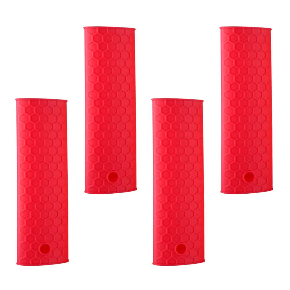 

4Pcs Silicone Pot Handle Holder Heat Resistant Non Slip Grip for Skillet Pan Oven Cookware Protection Red Silicone Handle Holder