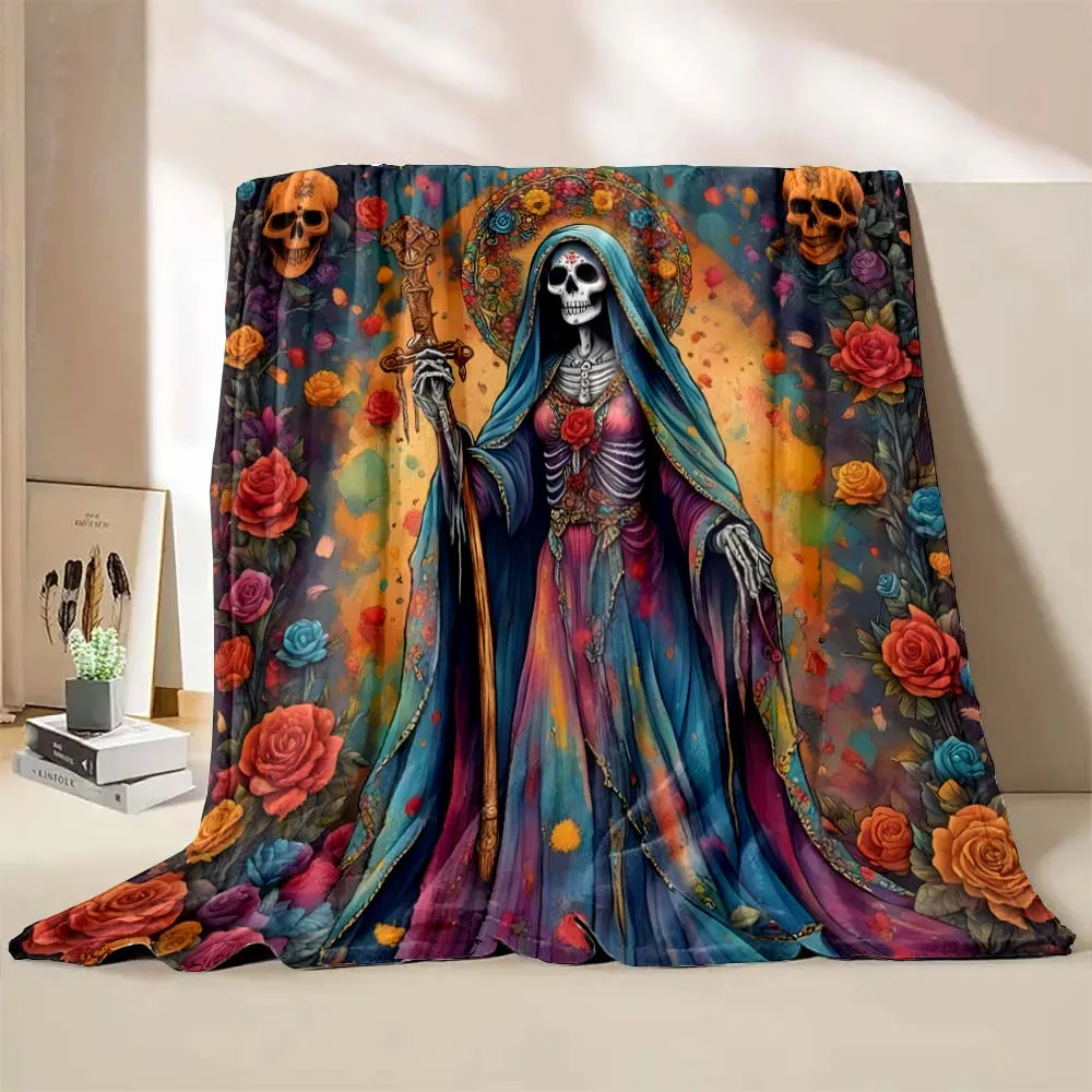 6 Sizes Skulls Santa Muerte Prayer Printed Blanket Warm Soft and Comfortable Home Travel Blanket Sofa Bedding Cover Blanket Gift