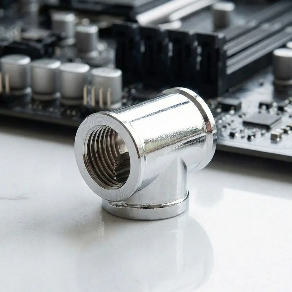 

durable G1/4 Thread T Shape Fitting Silver 3 Way Tube Connector Leak Proof Water Cooling Fitting DIY Tube
