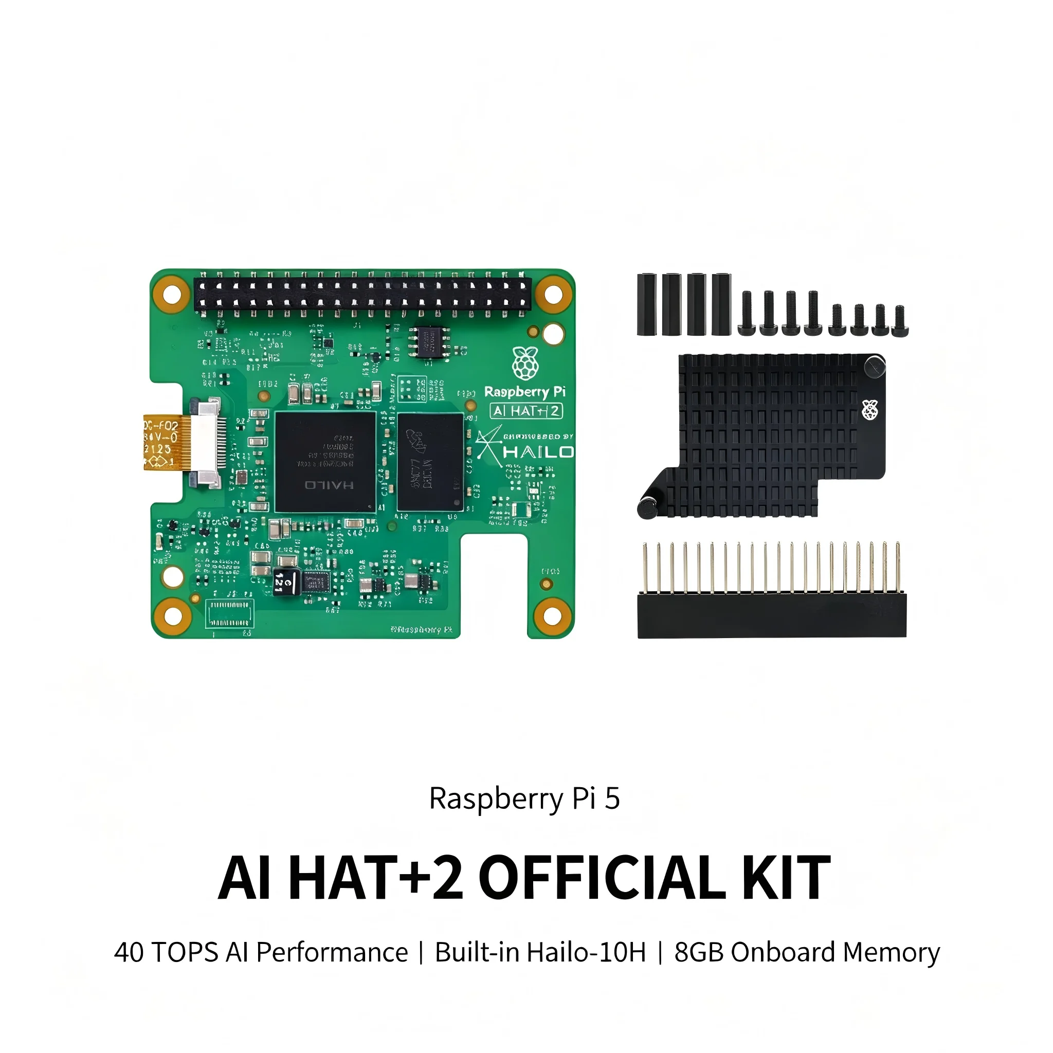 100% Original Raspberry Pi AI HAT+ 2 Hailo-10H 40 TOPS AI Accelerator Module PCIe for Raspberry Pi 5 Official