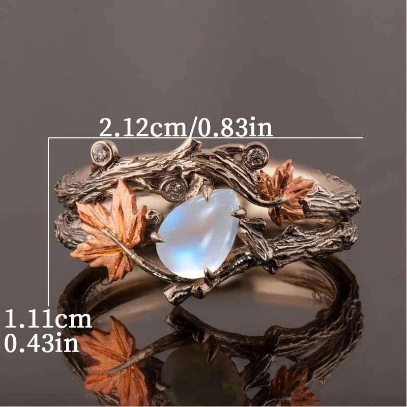 1pcs Vintage Maple Leaf Moonstone Ring Perfect for Daily Wear & Parties image 5