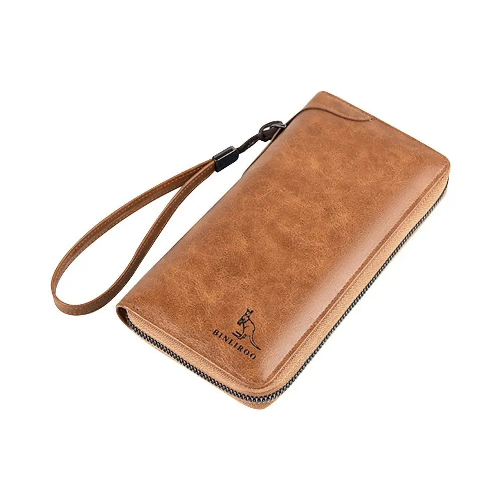 Portable Clutch Bag Large Capacity Leather Bag RFID Blocking Men's Long Zipper Wallet Credit Card Holder Purse